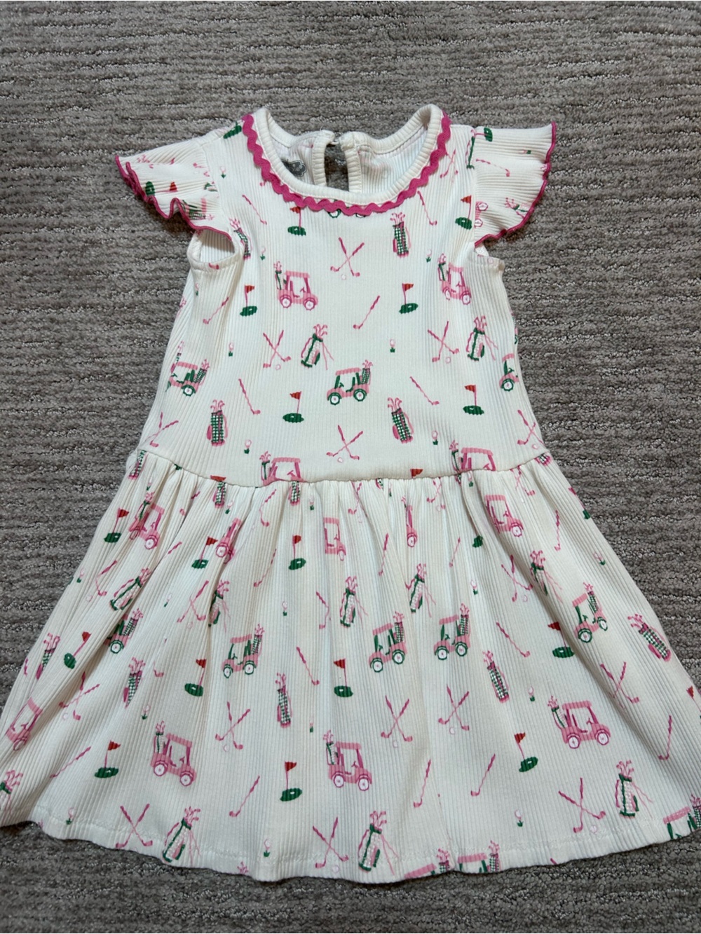 Mud Pie Girls Cream Pink Golf Print Dress